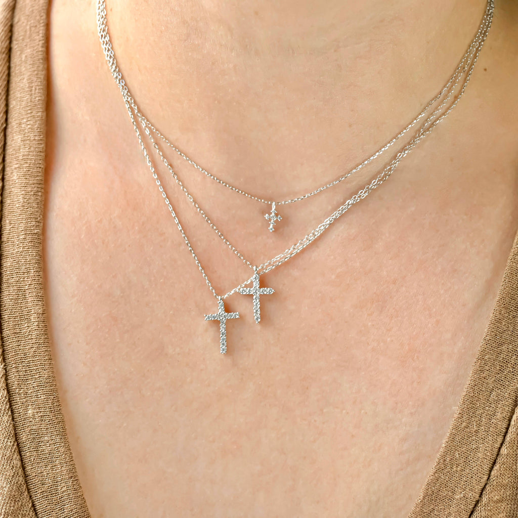Blueyejewelry - Diamond Cross Necklace - Sterling Silver CZ Cross Pendants