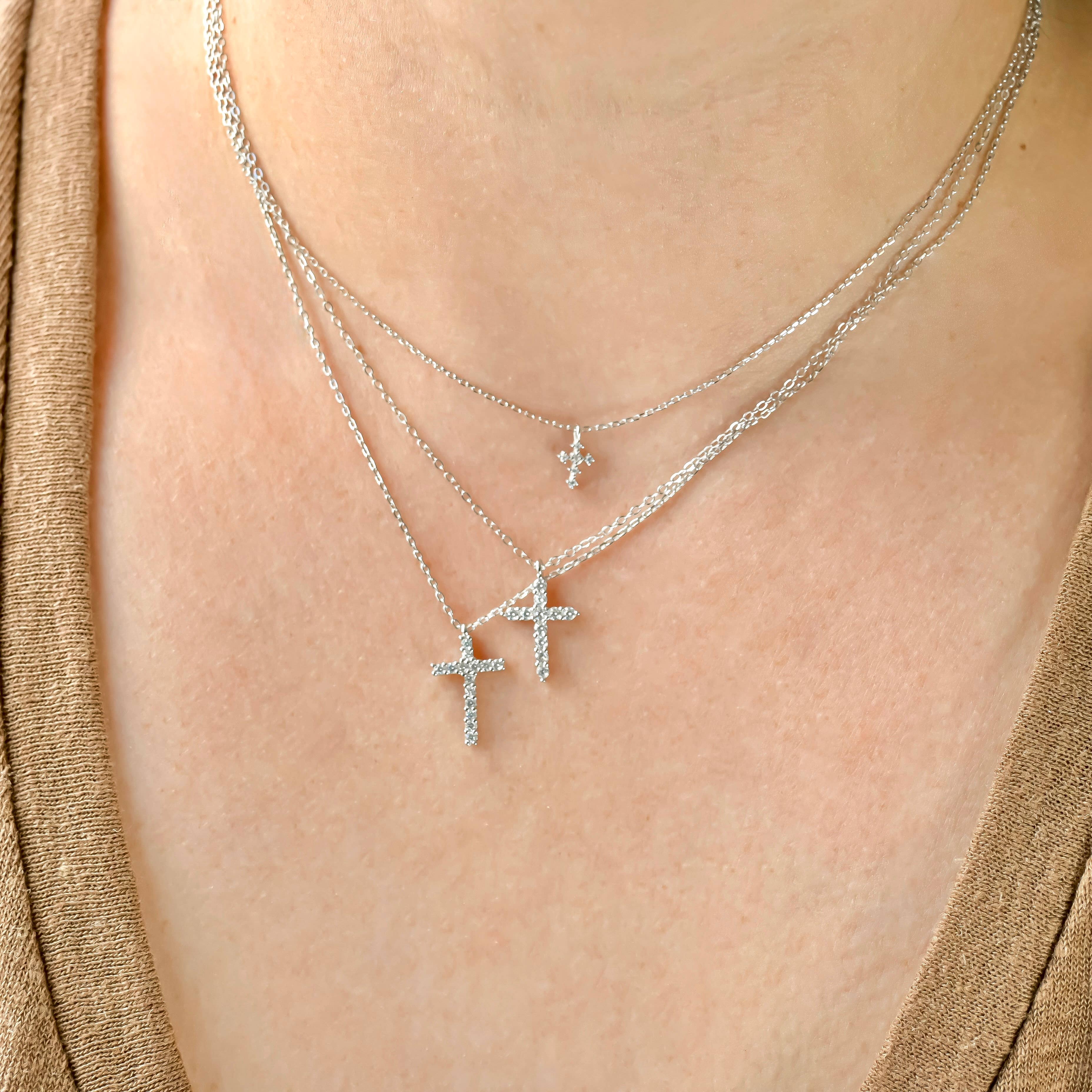 Blueyejewelry - Diamond Cross Necklace - Sterling Silver CZ Cross Pendants