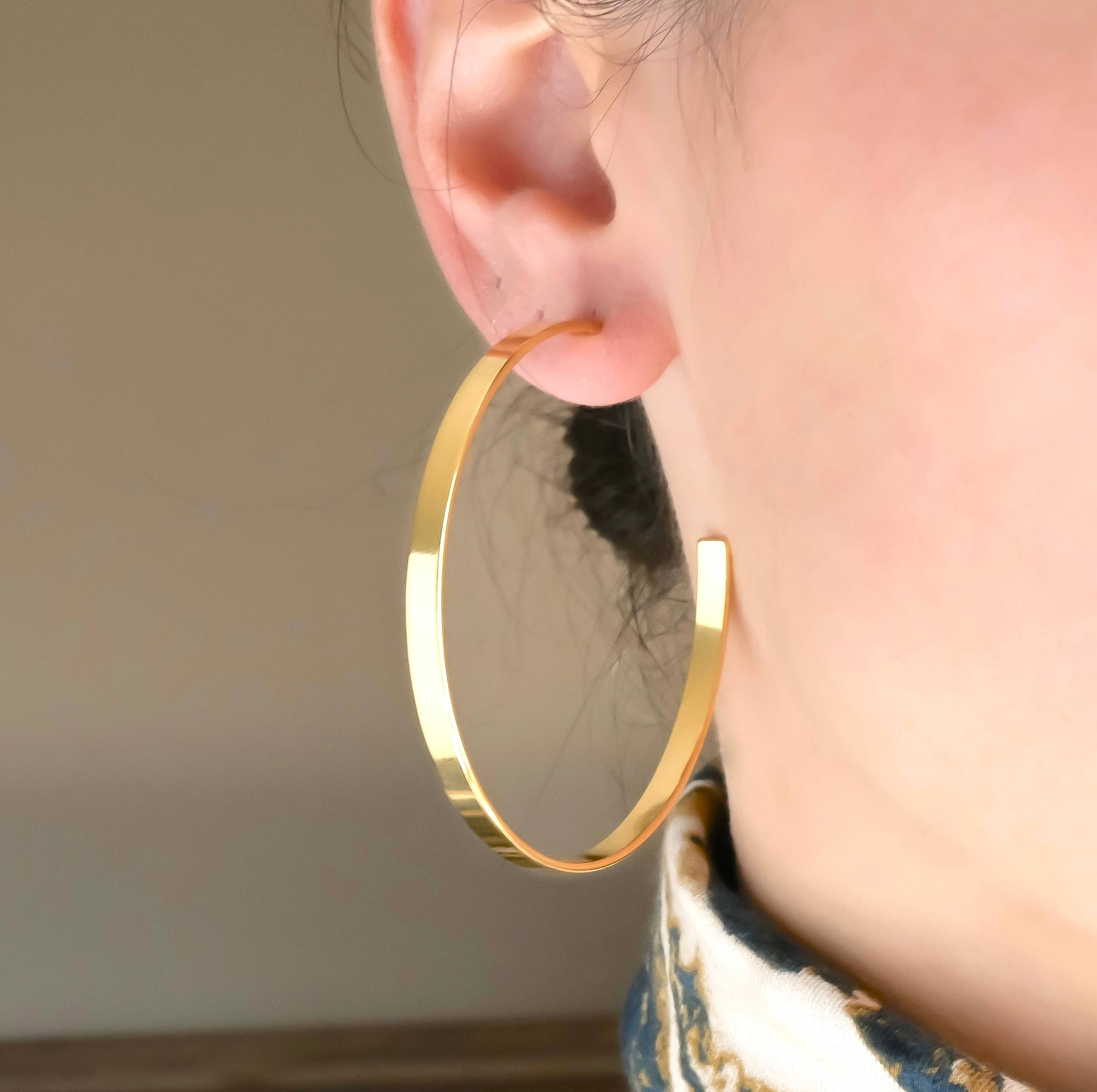 Lightweight Oversized Hoops - 55 mm Large Flat Hoop Earrings
