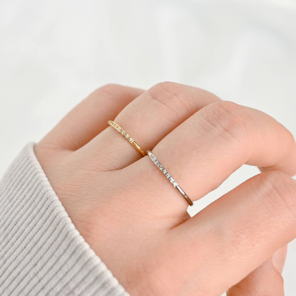 Thin Pave CZ Ring - Slim Stacker Ring - Pave Diamond Band