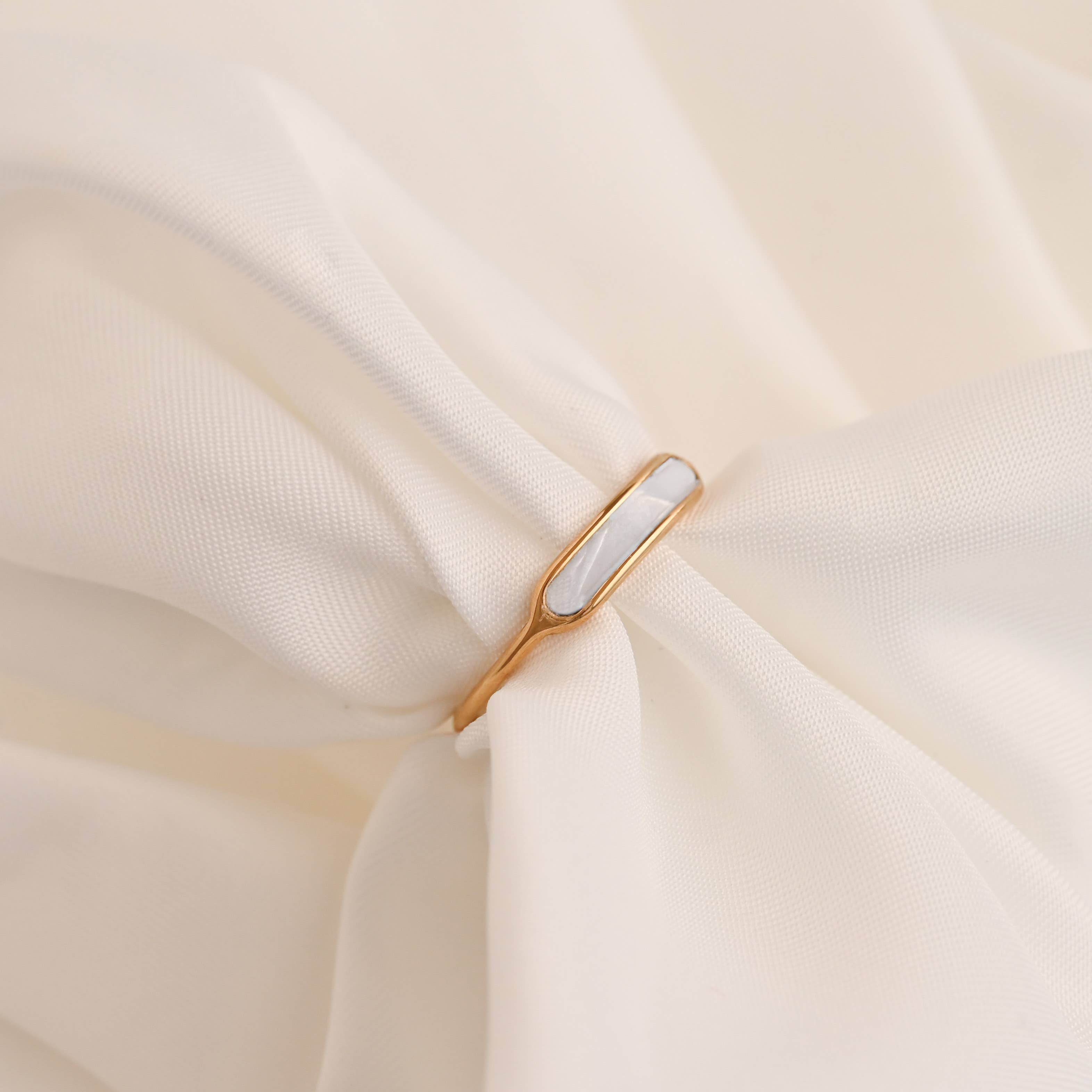 Dainty Mother of Pearl Ring - Slim Pearl Stacker Ring