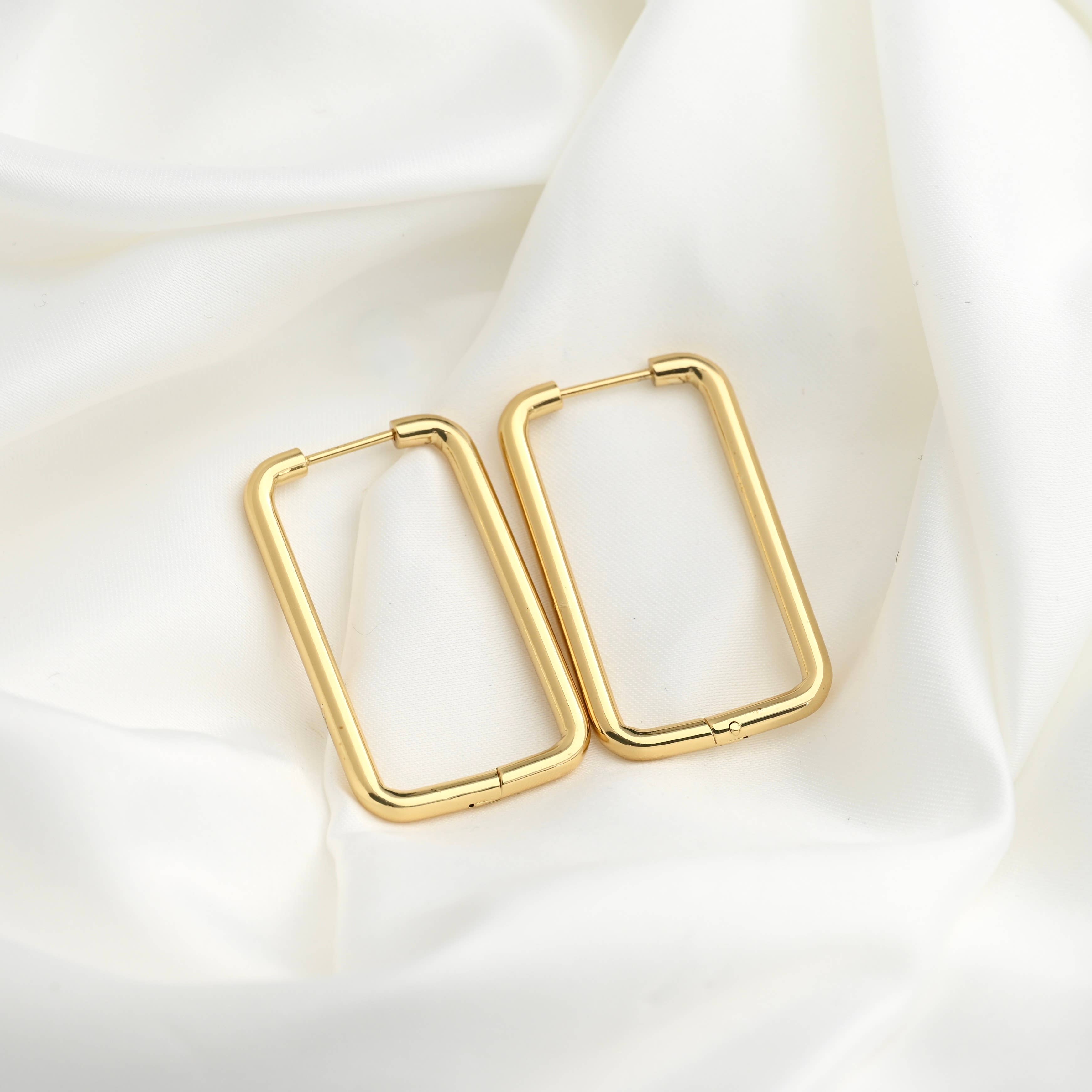 Oversized Rectangle Hoops - 18k Gold Statement Hoop Earrings