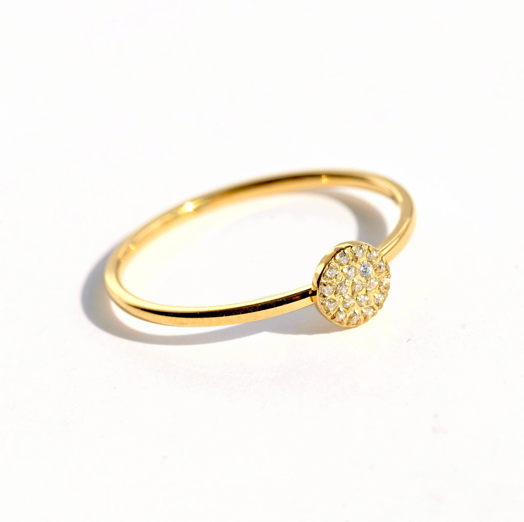 Blueyejewelry - Gold Pave CZ Coin Ring - Stainless Steel Round Diamond Ring