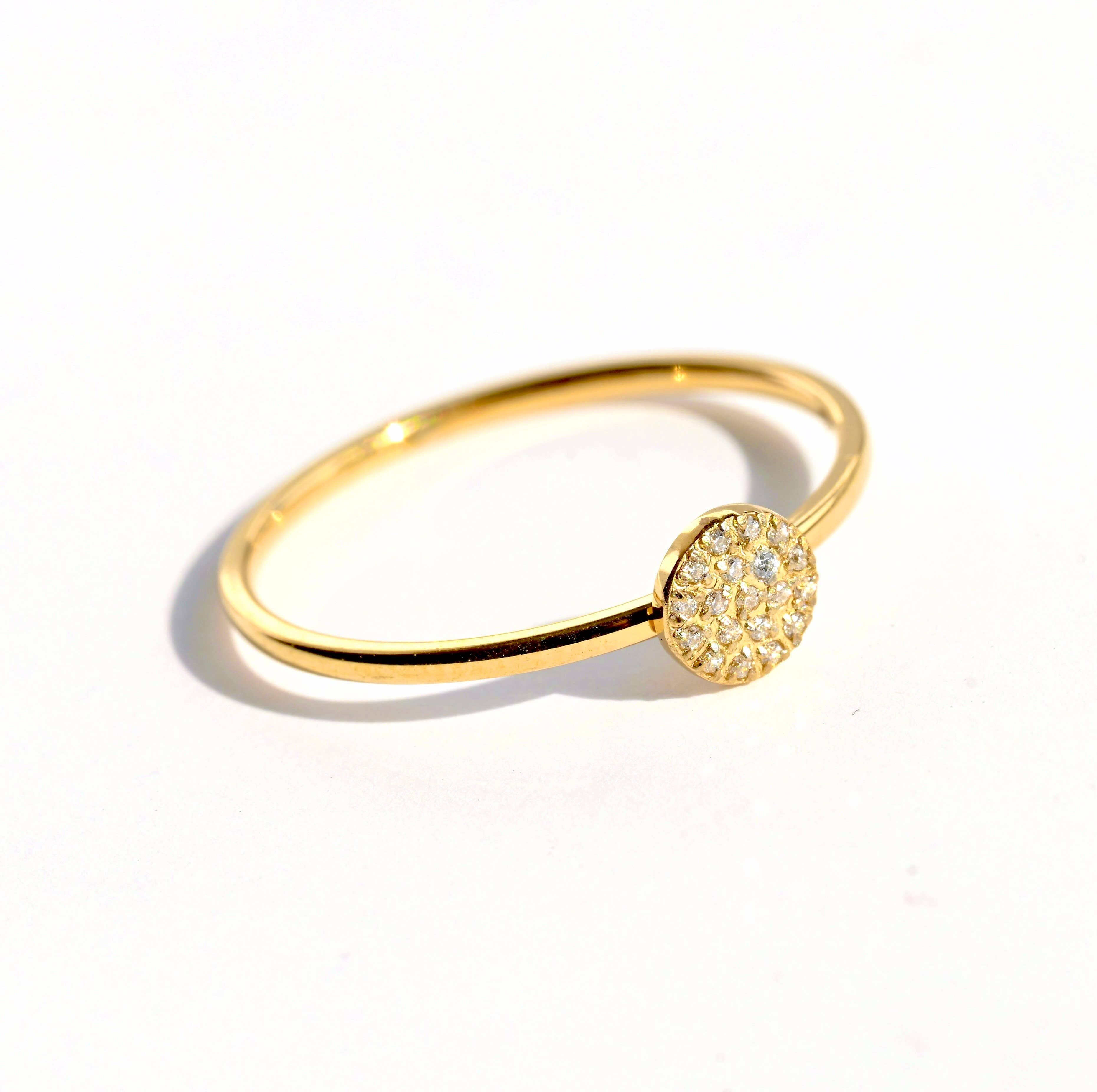 Blueyejewelry - Gold Pave CZ Coin Ring - Stainless Steel Round Diamond Ring