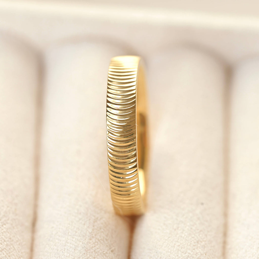 Curved Ribbed Ring - Textured Gold Ring -Simple Striped Band
