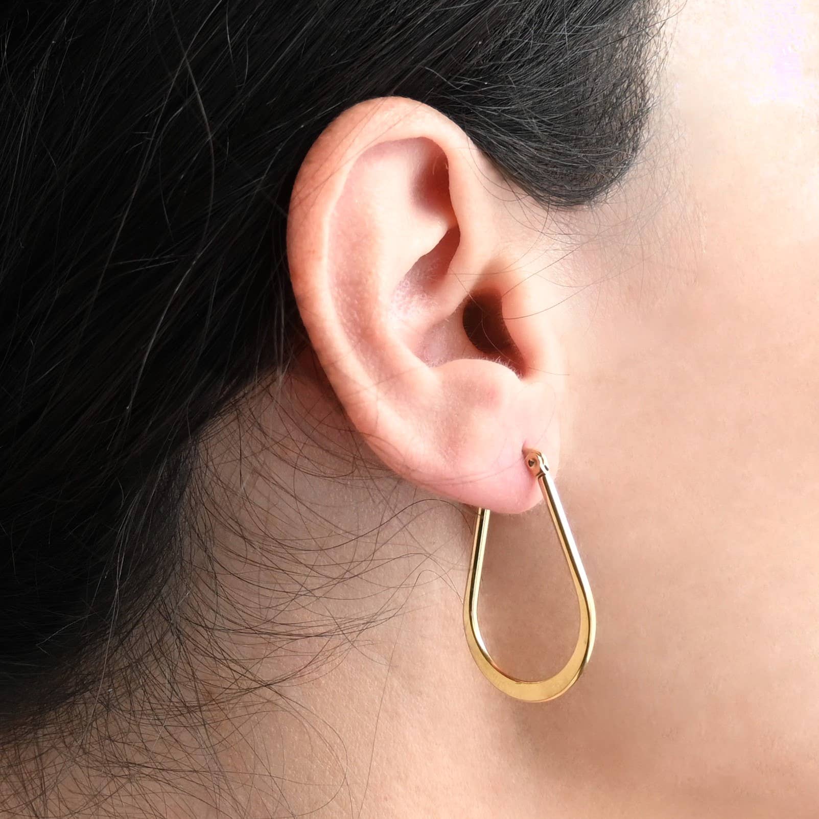 Flat Teardrop Hoops - Waterproof Thin Oval Hoop Earrings