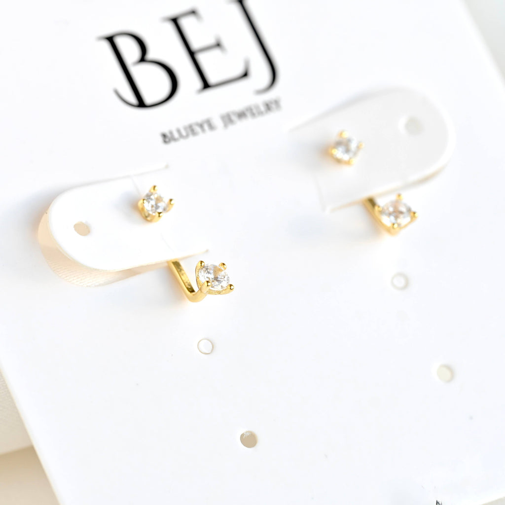 Sterling Silver Front Back Circle Ear Jacket - CZ Earrings