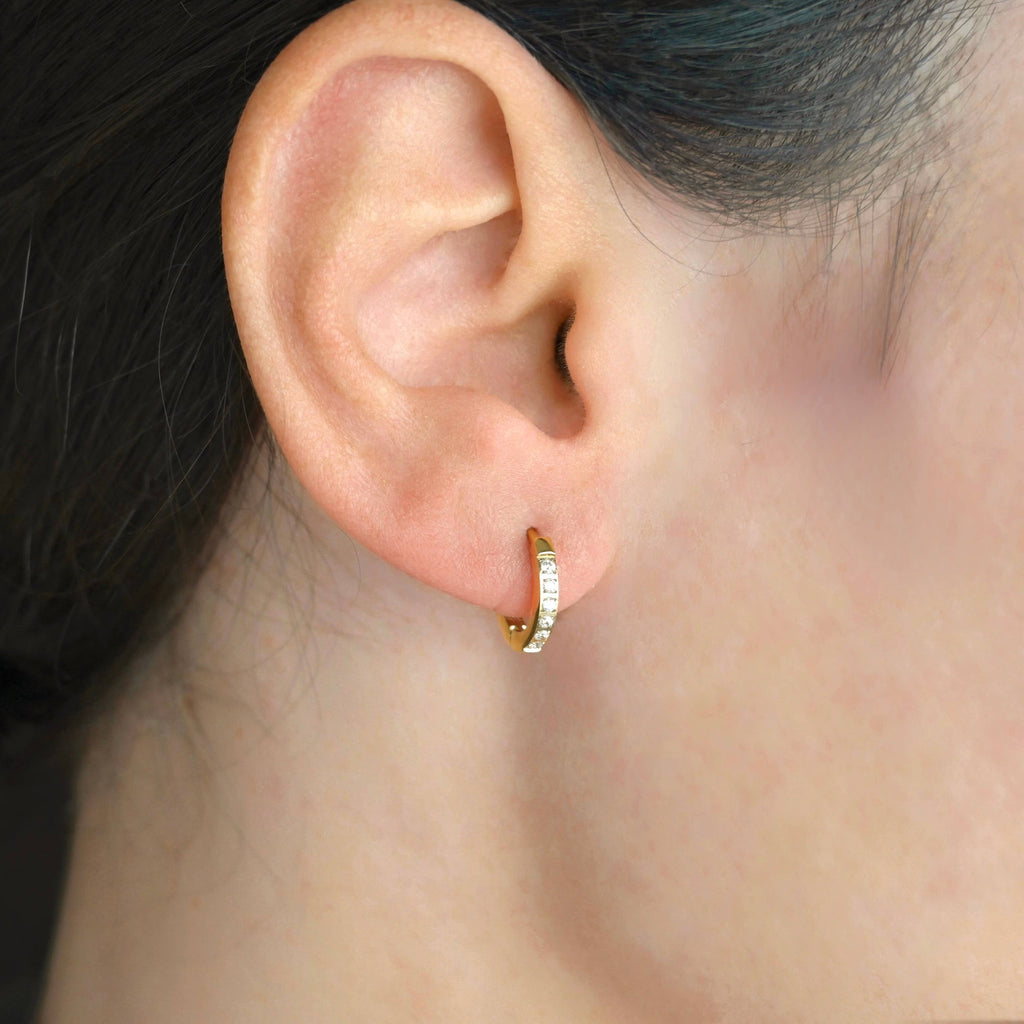 Blueyejewelry - Flat Pave CZ Huggie Hoop Earrings - 15mm - Stainless Steel