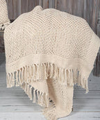 50" x 65" Knitted Cream Cotton Throw