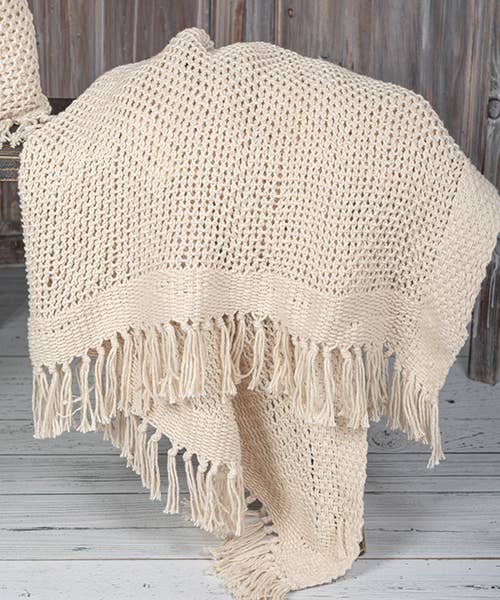 50" x 65" Knitted Cream Cotton Throw