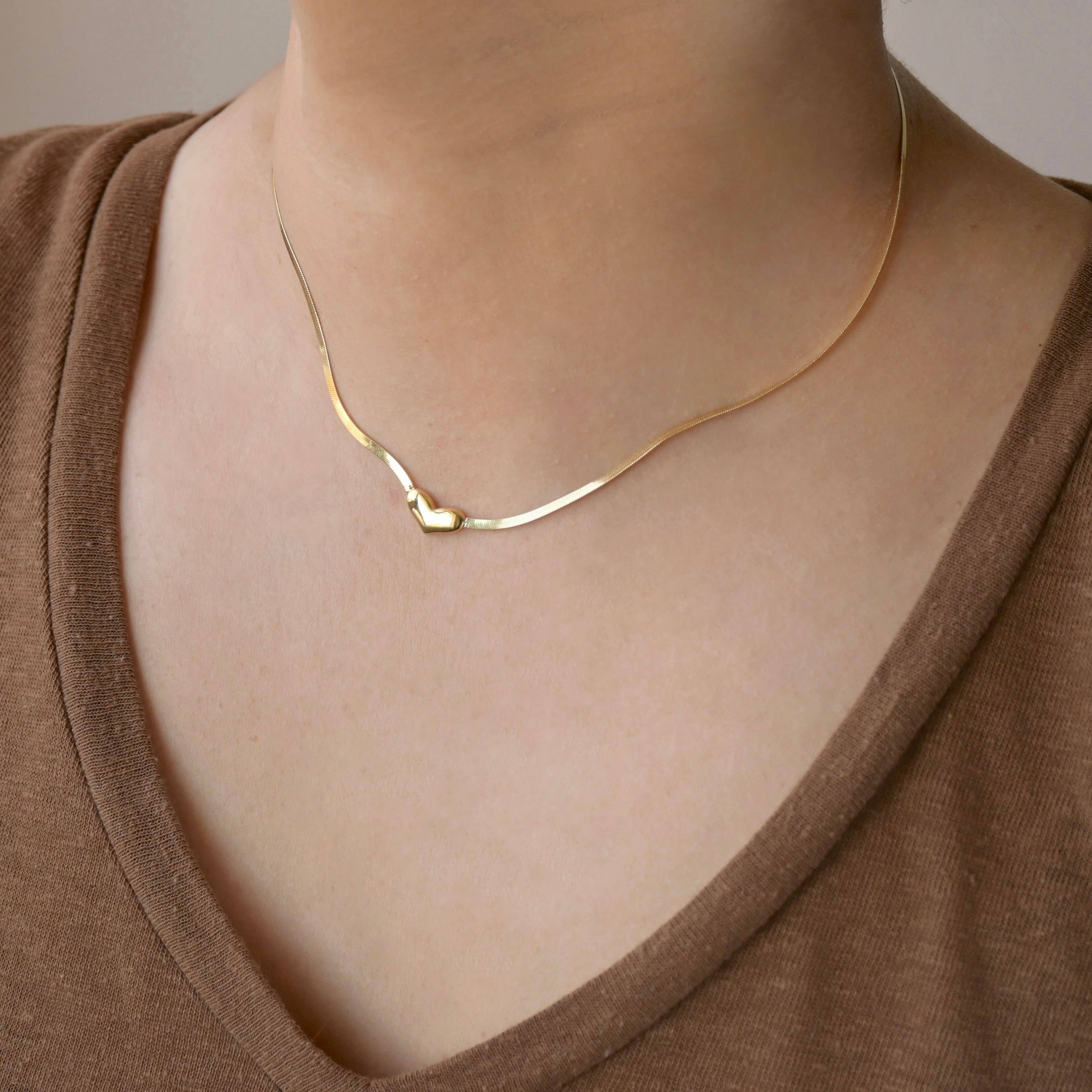 Herringbone Heart Necklace - Dainty Herringbone Necklace