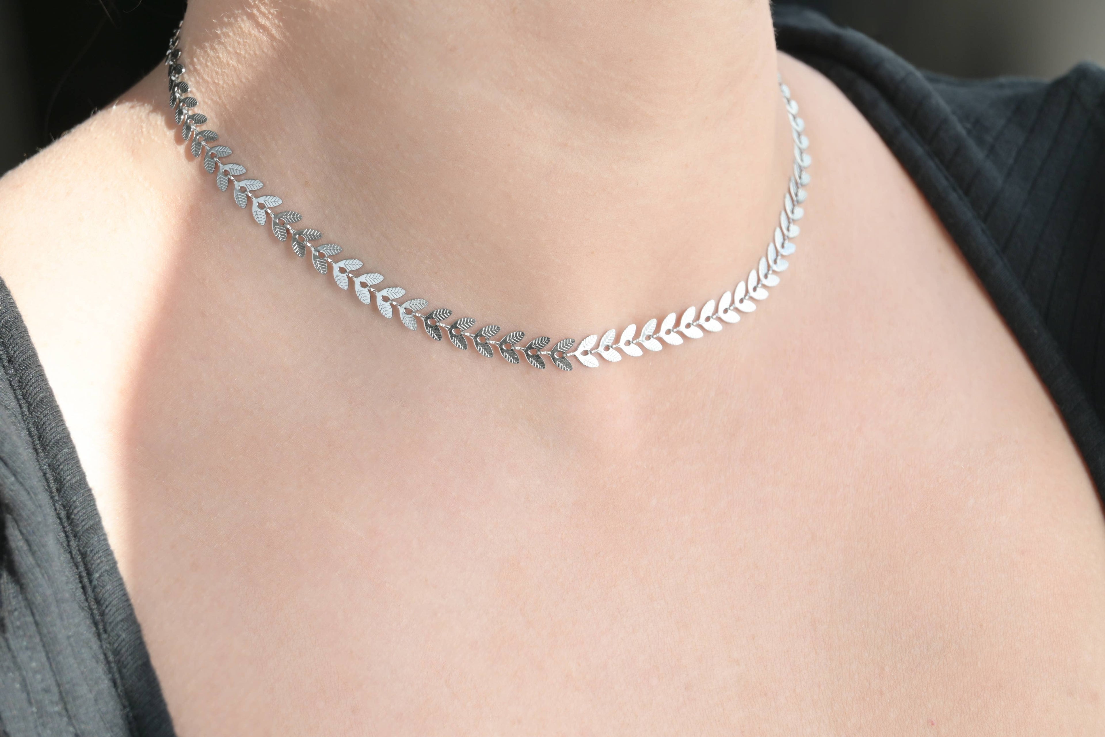 Leaf Chain Necklace- Waterproof Chevron Chain Necklace