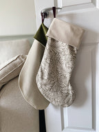 Cream Linen Textured Luxury Velvet-Lined Christmas Stocking