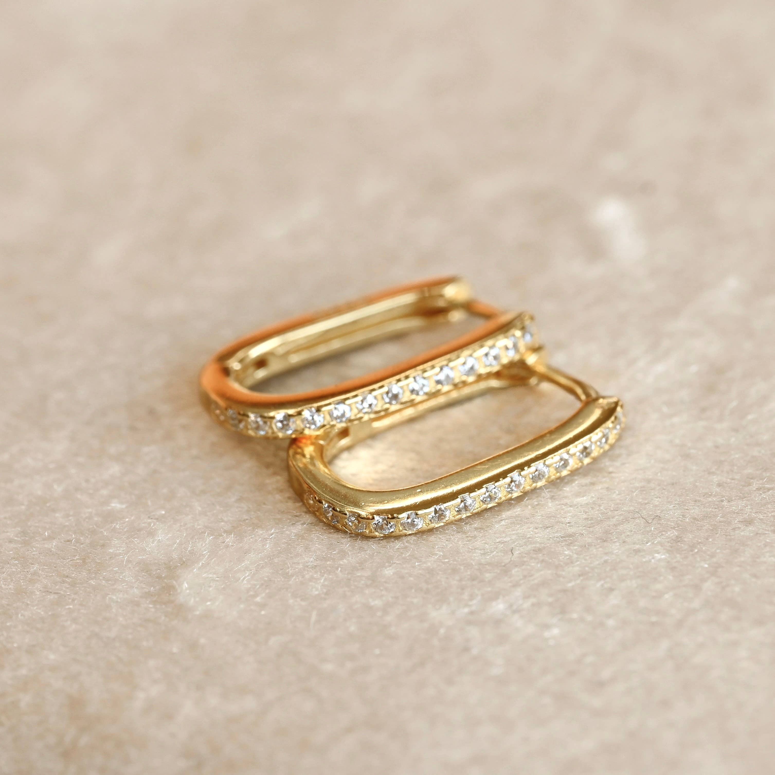 Diamond U Hoops - 925 Silver Pavé Link Hoop Earrings