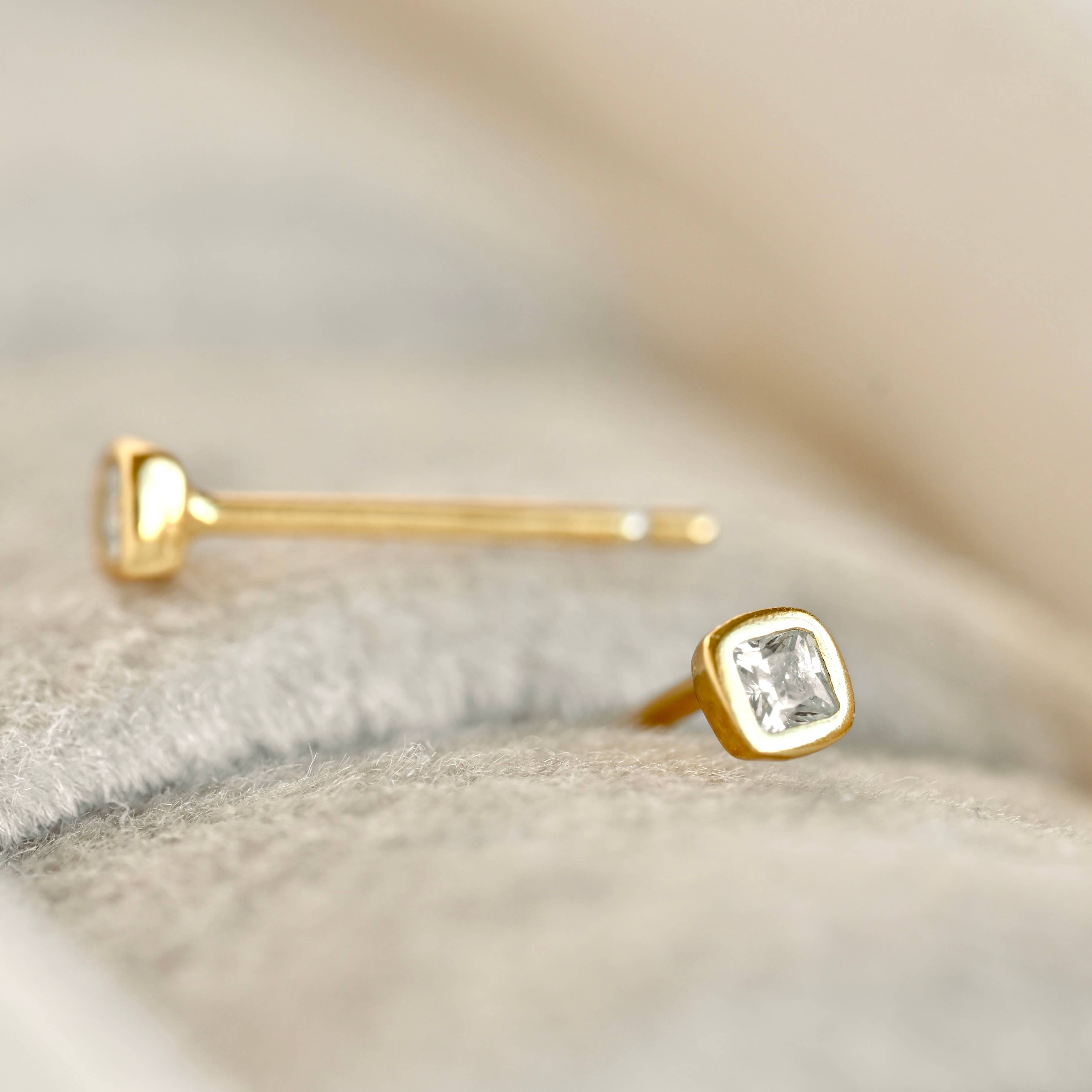 Silver Square Studs - 925 Silver Mini Square Bezel Earrings