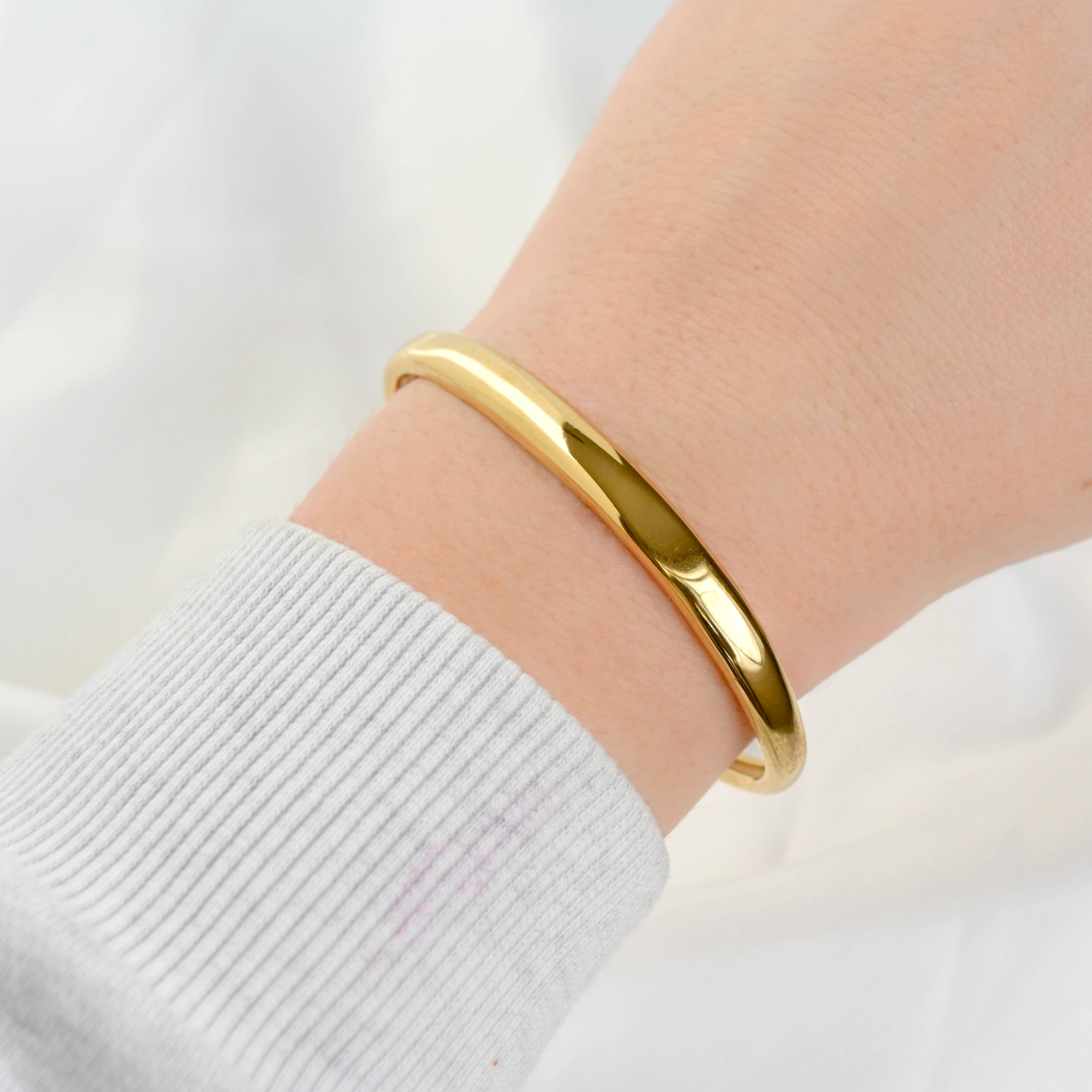 Slim Dome Cuff Bracelet - Adjustable Gold Cuff - Open Bangle