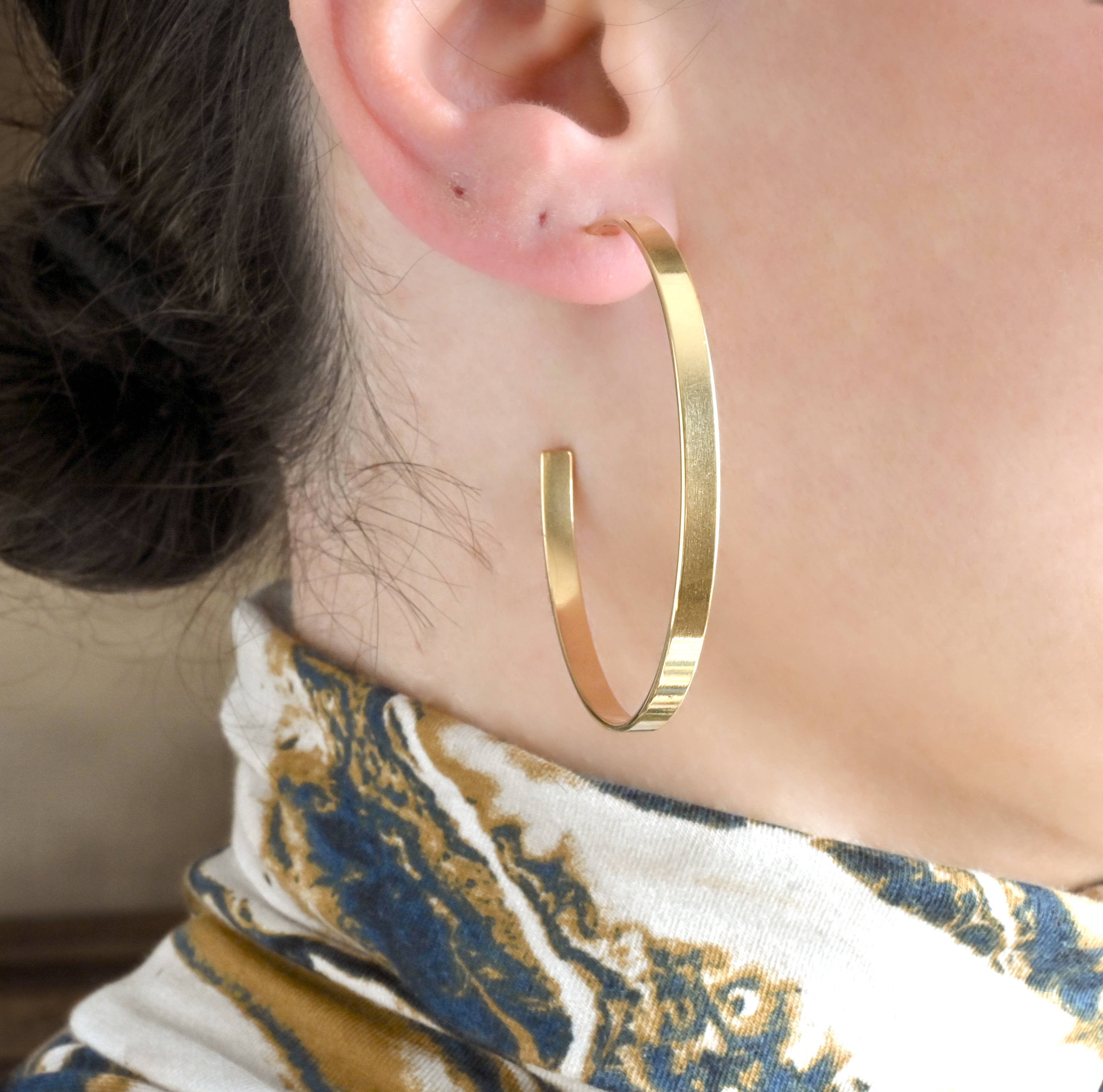 Lightweight Oversized Hoops - 55 mm Large Flat Hoop Earrings