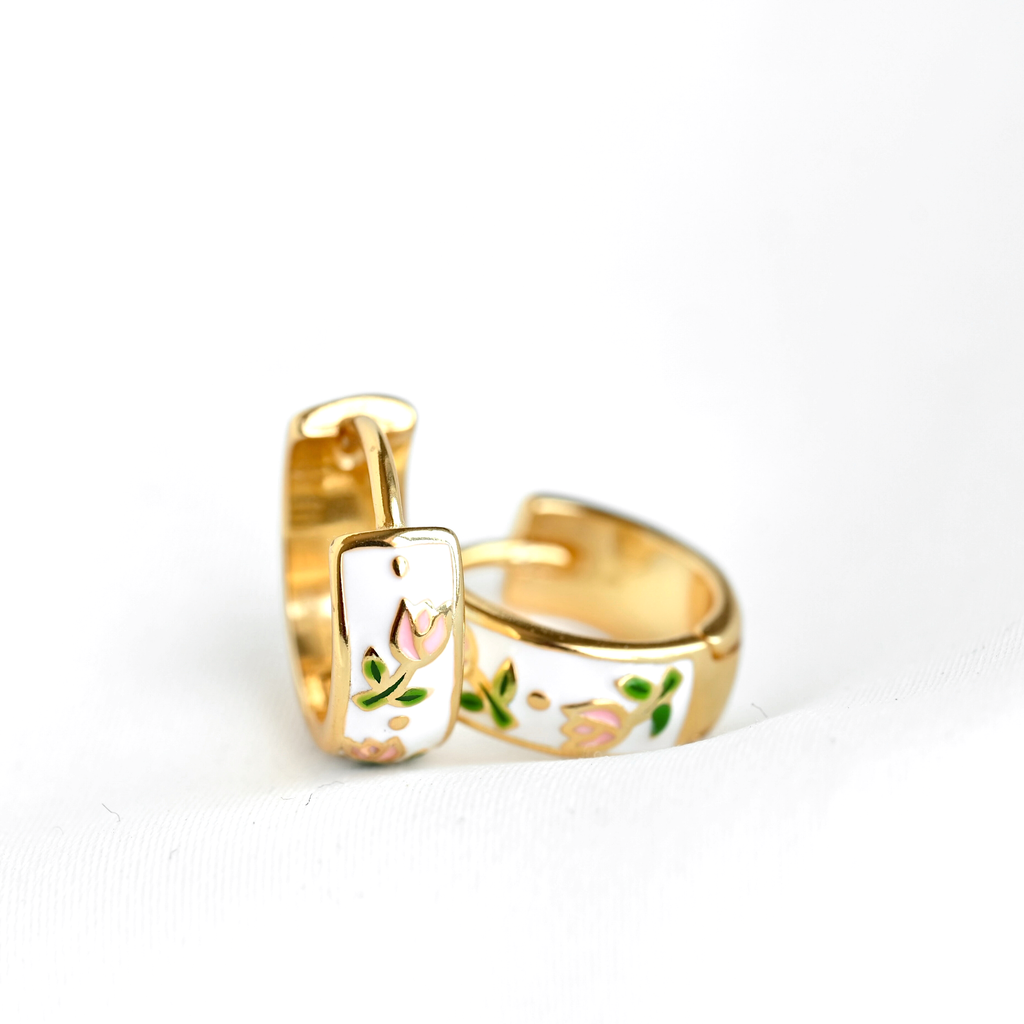 Blueyejewelry - Gold Enamel Tulip Flower Hoop Earrings - 925 Sterling Silver