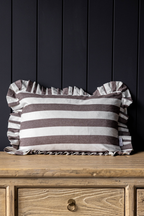 Luxe B Co- Ruffle Lumbar Pillow Cover Brown Bold Stripe