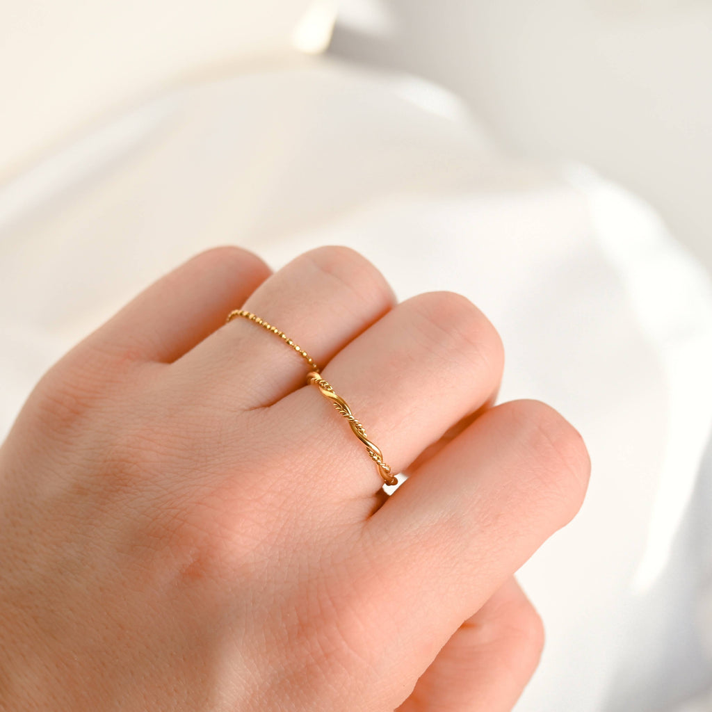 Mixed Twisted Ring - Slim Crossover Ring - Dainty Gold Ring