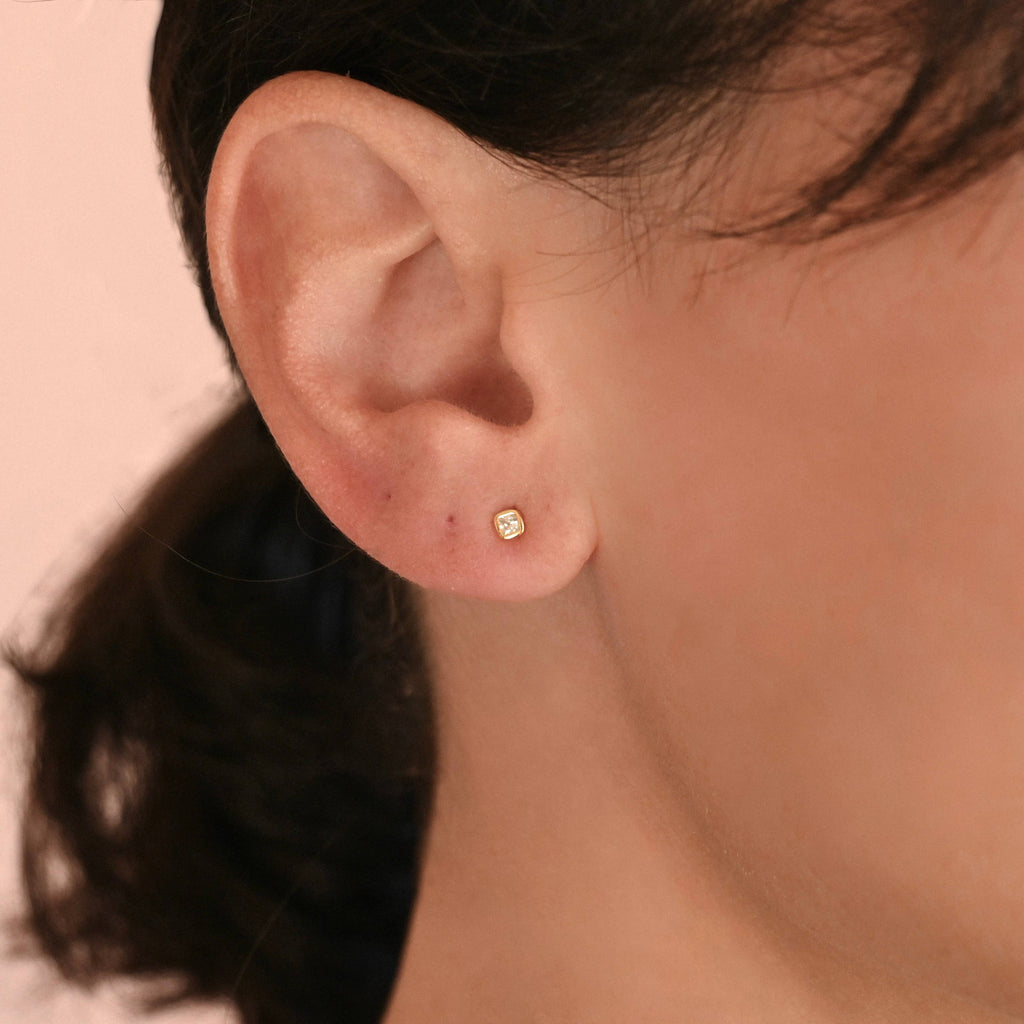 Silver Square Studs - 925 Silver Mini Square Bezel Earrings