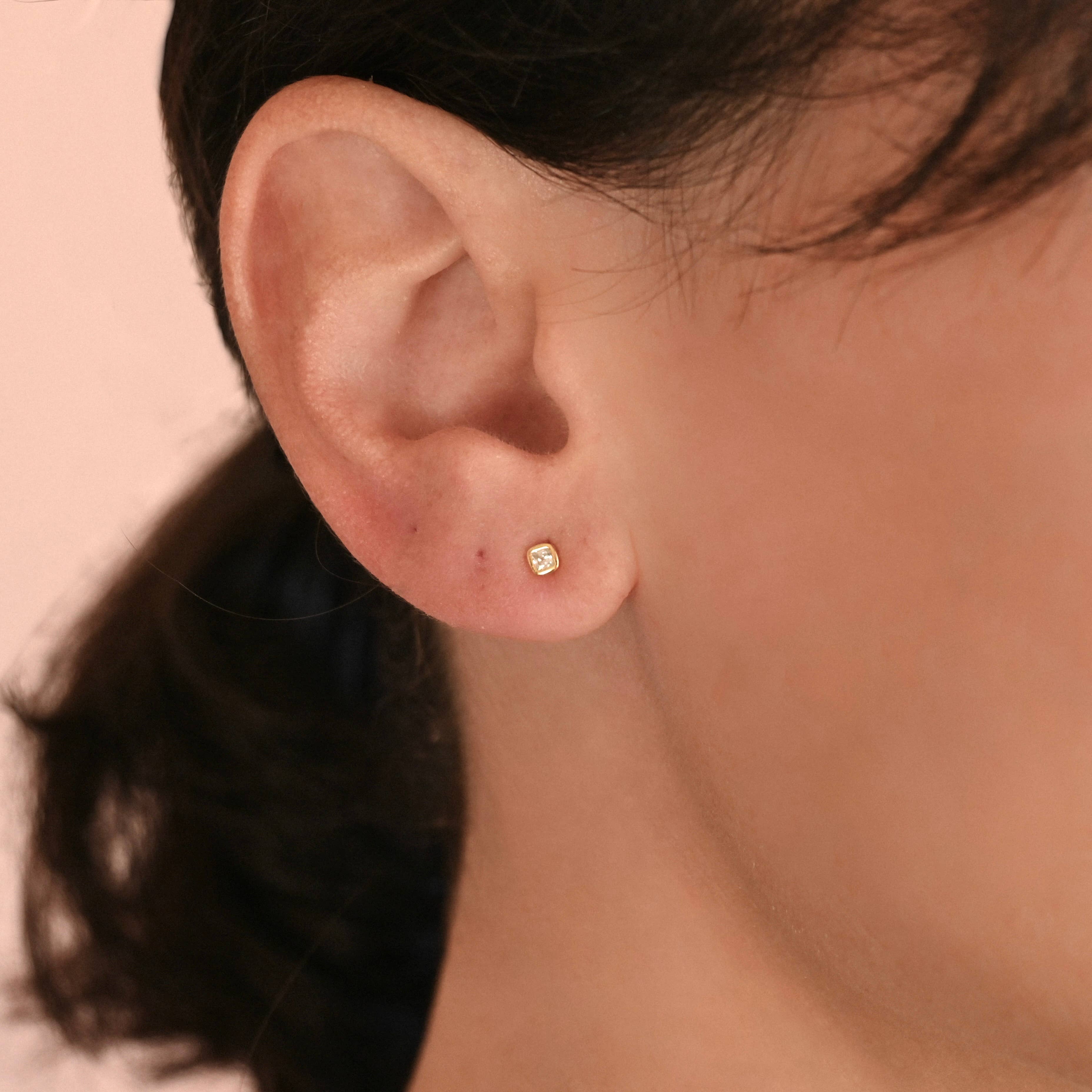 Silver Square Studs - 925 Silver Mini Square Bezel Earrings