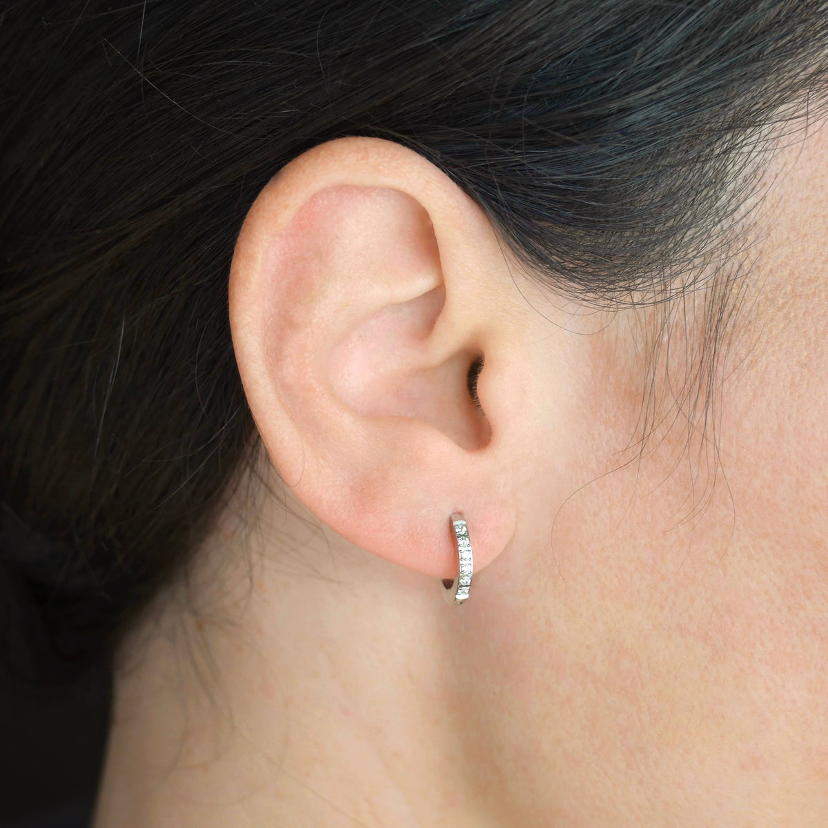 Blueyejewelry - Flat Pave CZ Huggie Hoop Earrings - 15mm - Stainless Steel