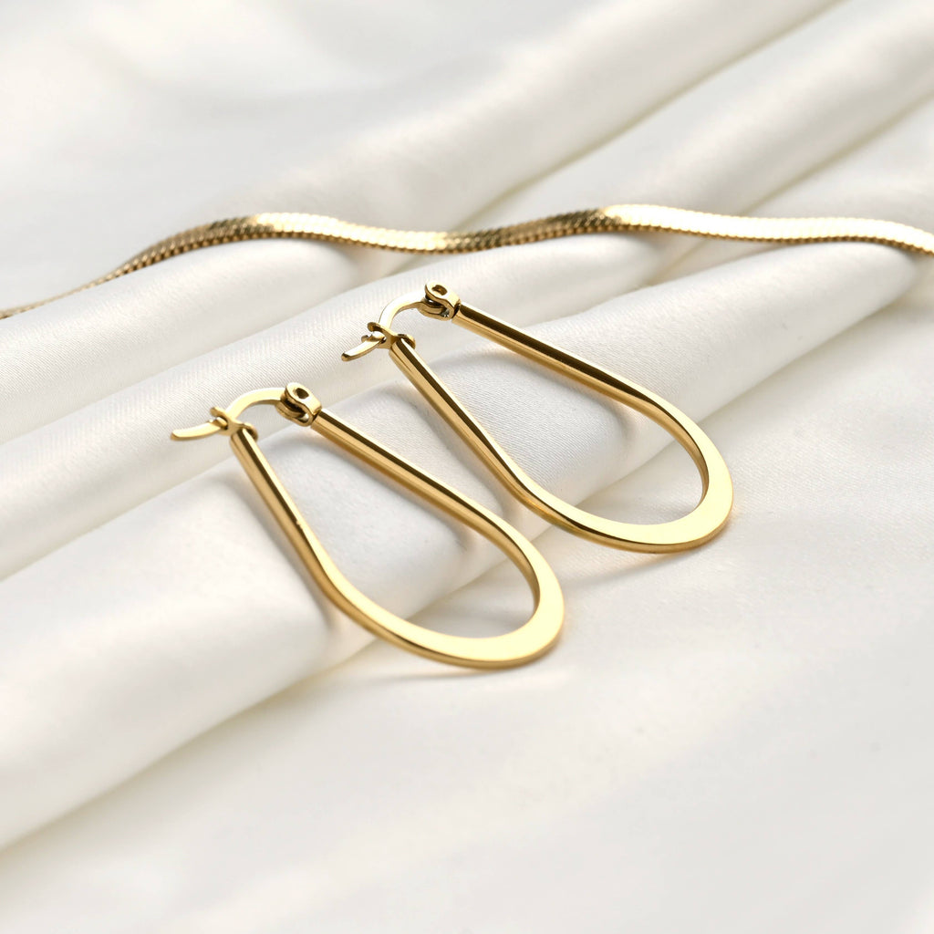 Flat Teardrop Hoops - Waterproof Thin Oval Hoop Earrings