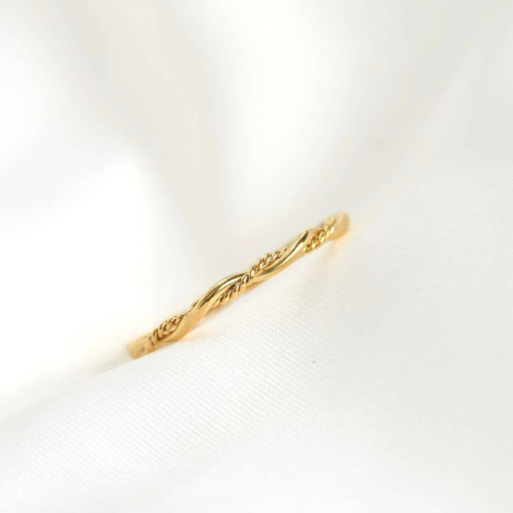 Mixed Twisted Ring - Slim Crossover Ring - Dainty Gold Ring