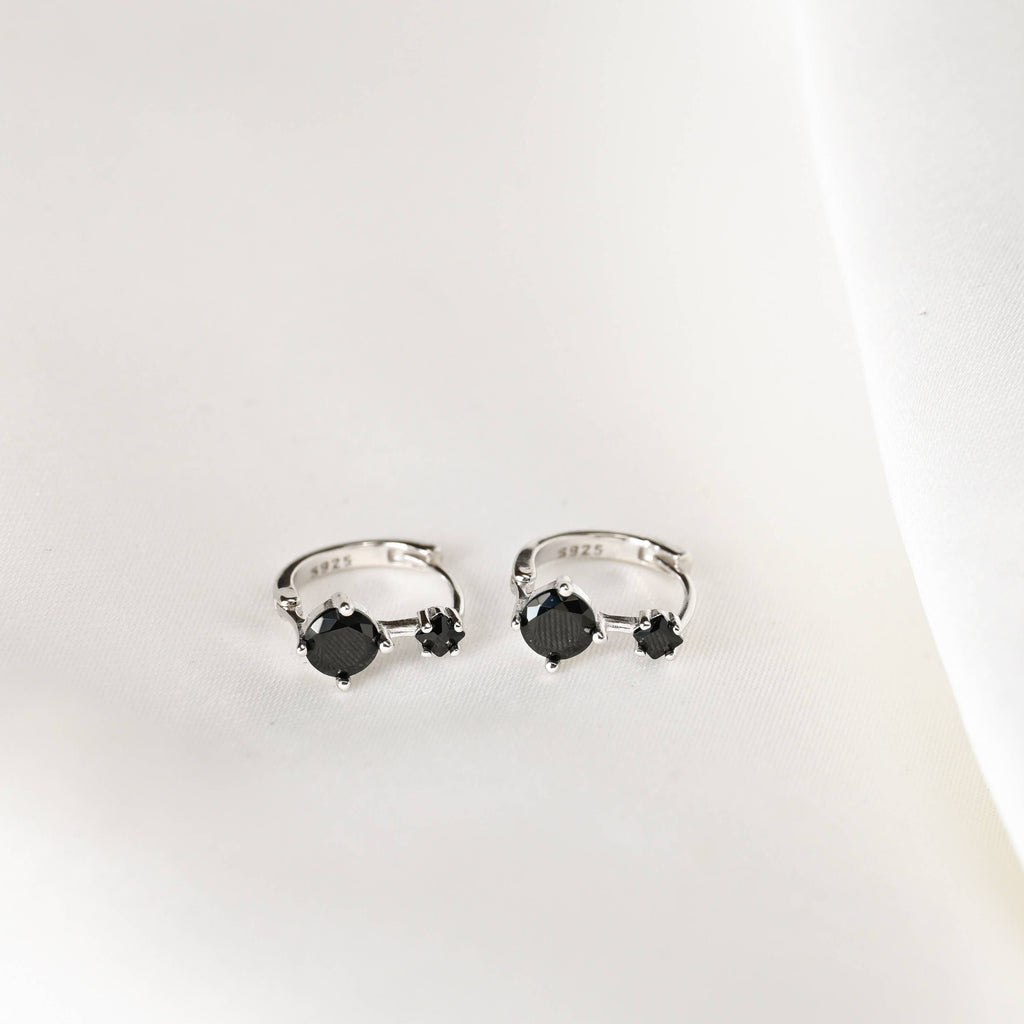 Black Diamond Huggies - Sterling Silver CZ Huggie Earrings