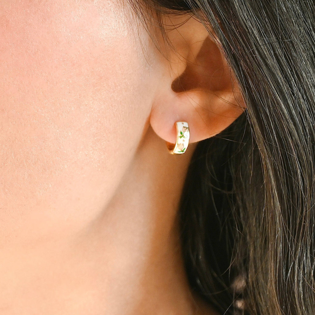 Blueyejewelry - Gold Enamel Tulip Flower Hoop Earrings - 925 Sterling Silver