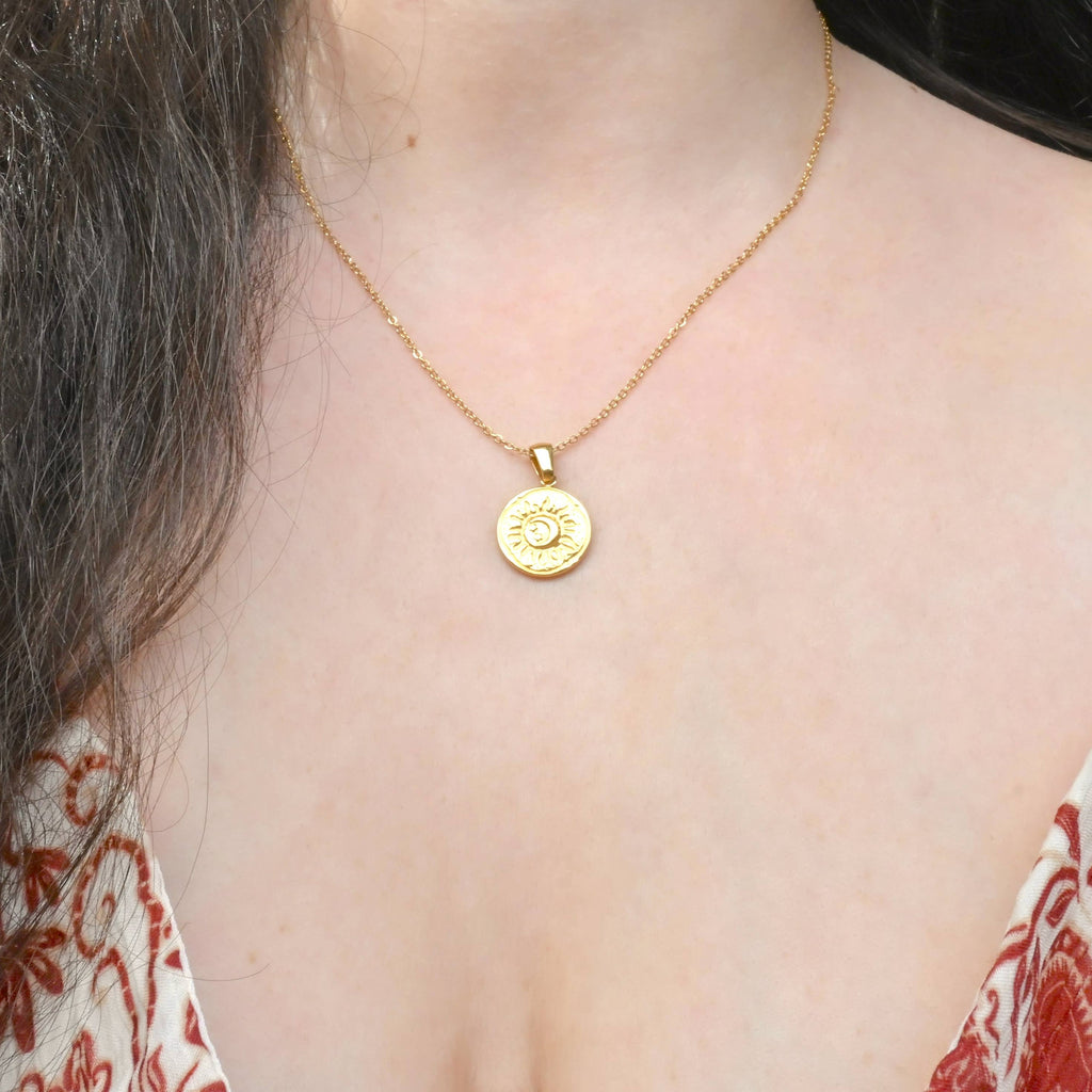 Vintage Style Sun Necklace - Sun Burst Coin Necklace