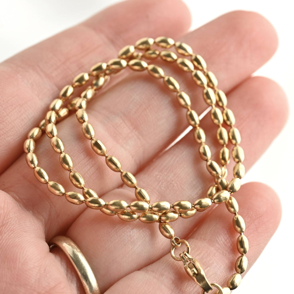 Blueyejewelry - Oval Beaded Chain Necklace - Dainty Gold Layering Necklace