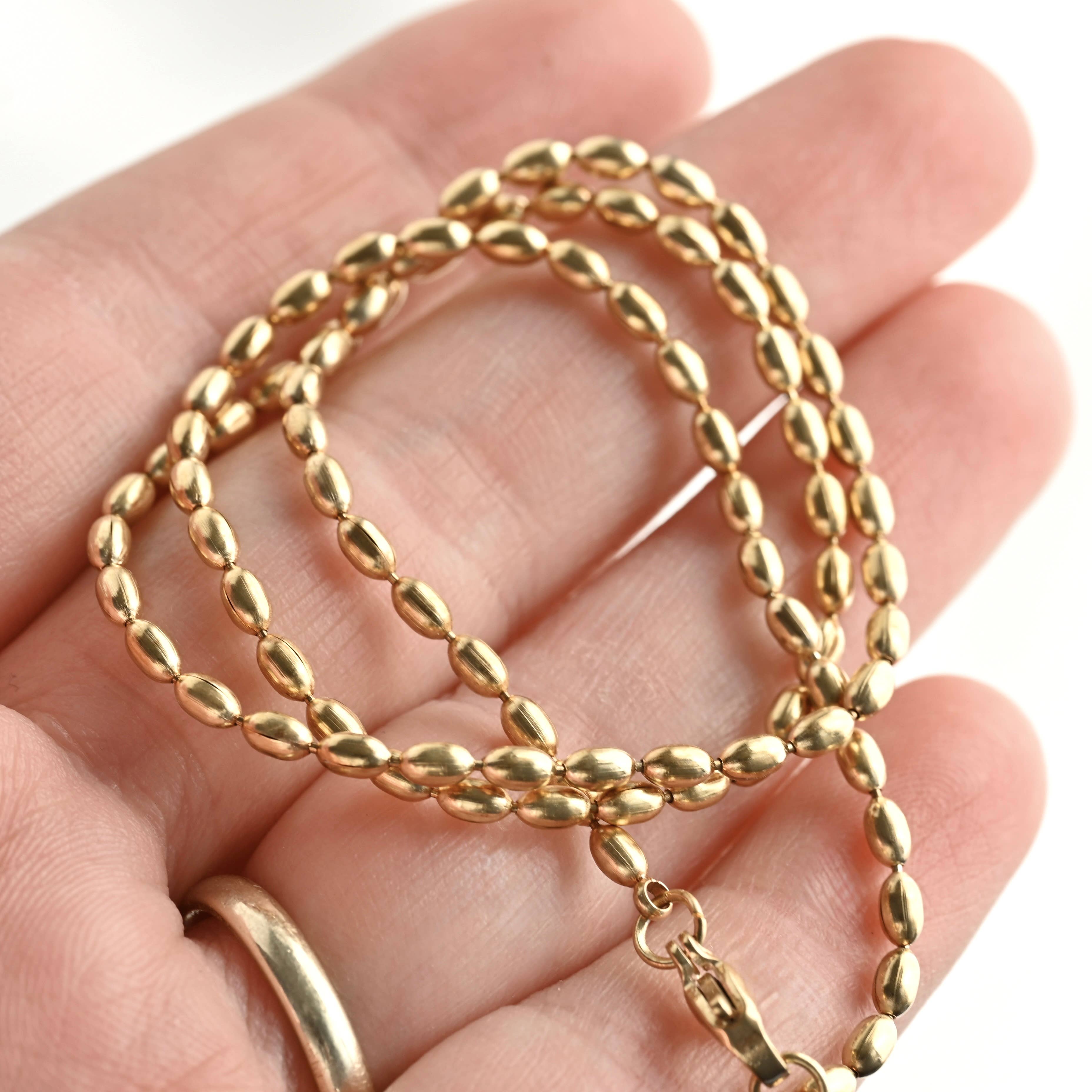 Blueyejewelry - Oval Beaded Chain Necklace - Dainty Gold Layering Necklace