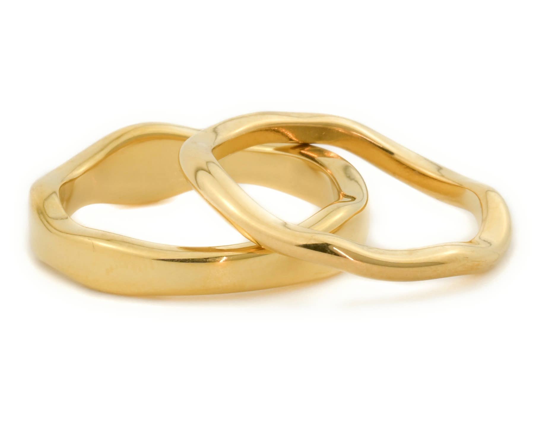 Tarnish-proof Gold Ring Set - 18k Gold Wave Rings