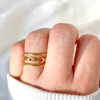 Layered Gold Rings - Adjustable Open Curb Ring - Boho Ring -