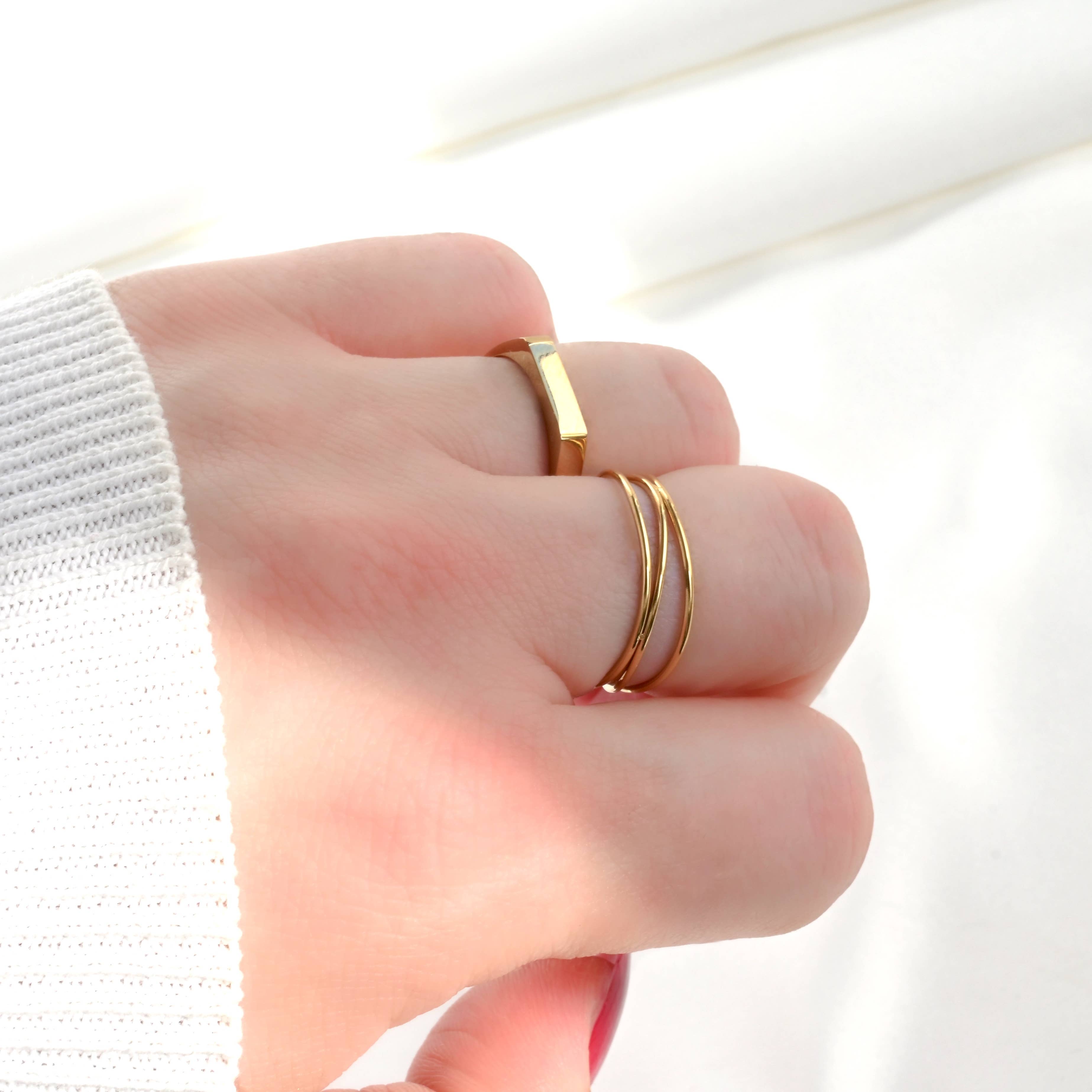 Layered Gold Ring - Waterproof 3 Layered Wave Ring