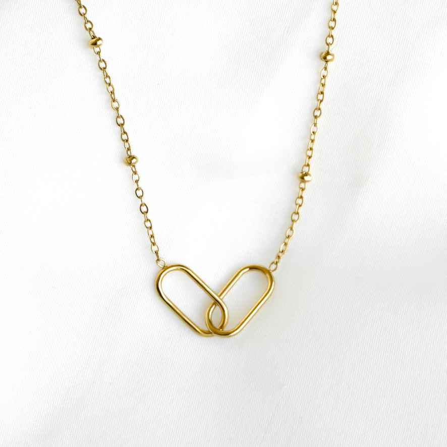 Blueyejewelry - Interlocking Rectangular Links Necklace - Stainless Steel