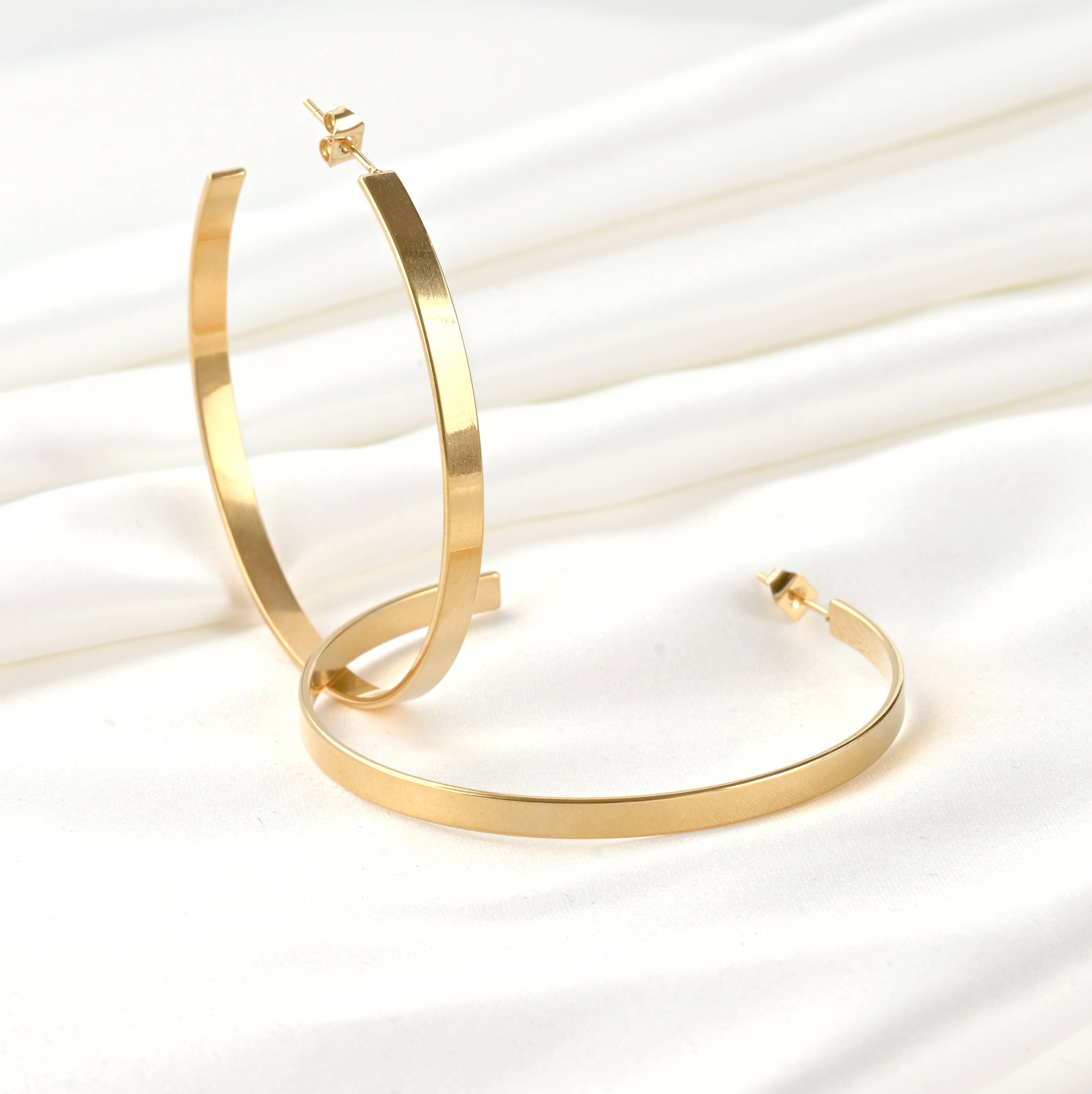 Lightweight Oversized Hoops - 55 mm Large Flat Hoop Earrings
