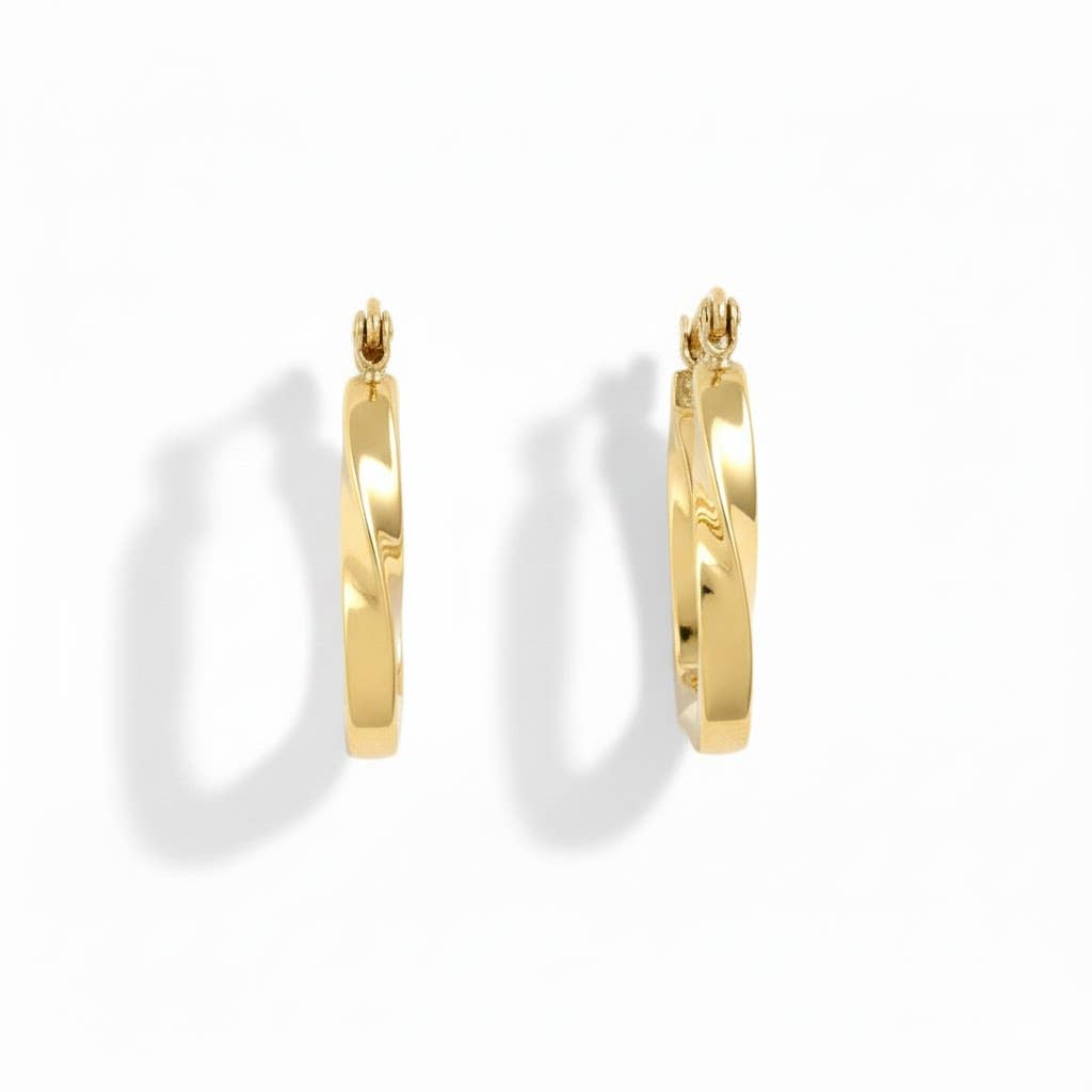 Sculpted Gold Angular Hoops - Wavy Square Hoop Earrings