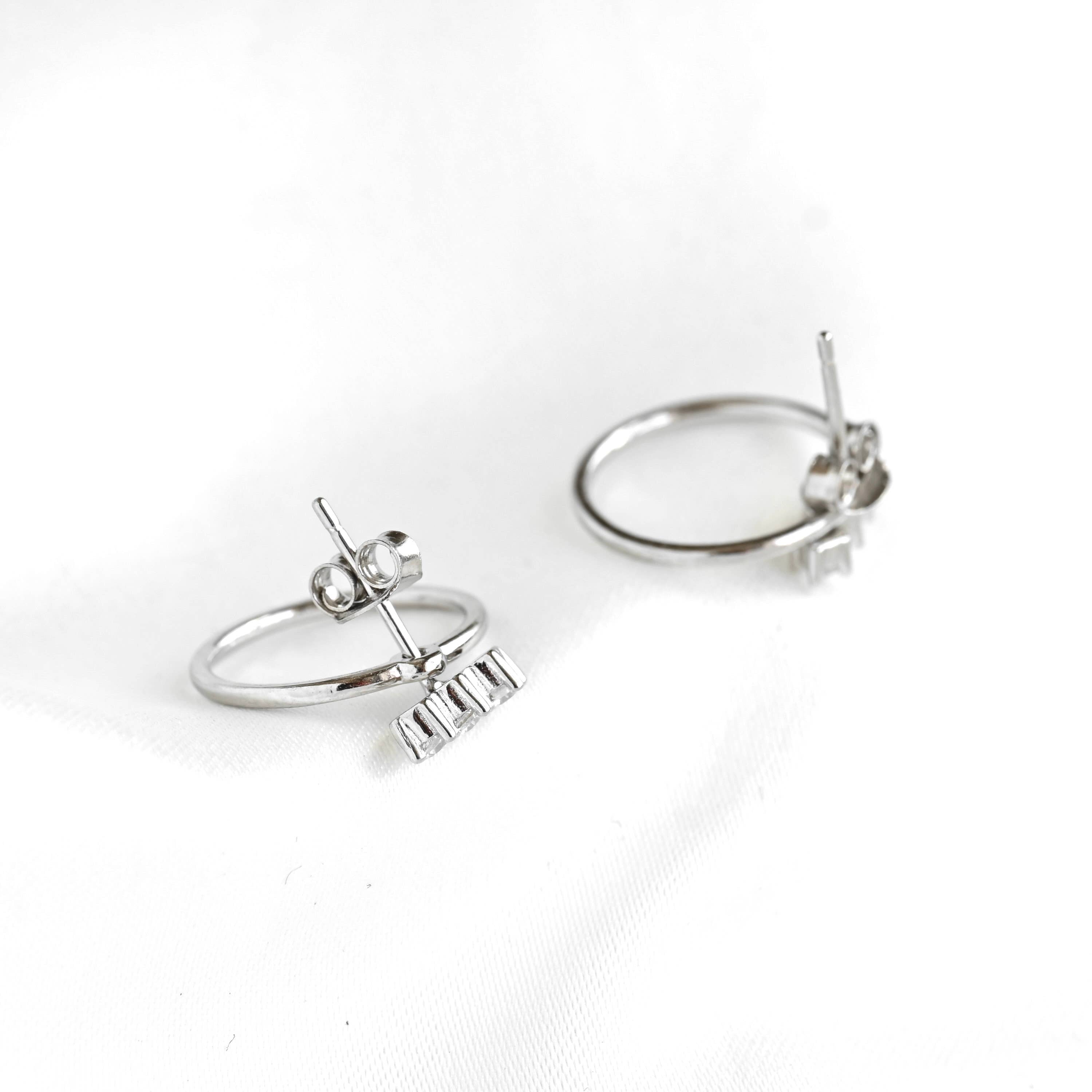 Blueyejewlry - Sterling Silver Front Back Circle Ear Jacket - CZ Earrings