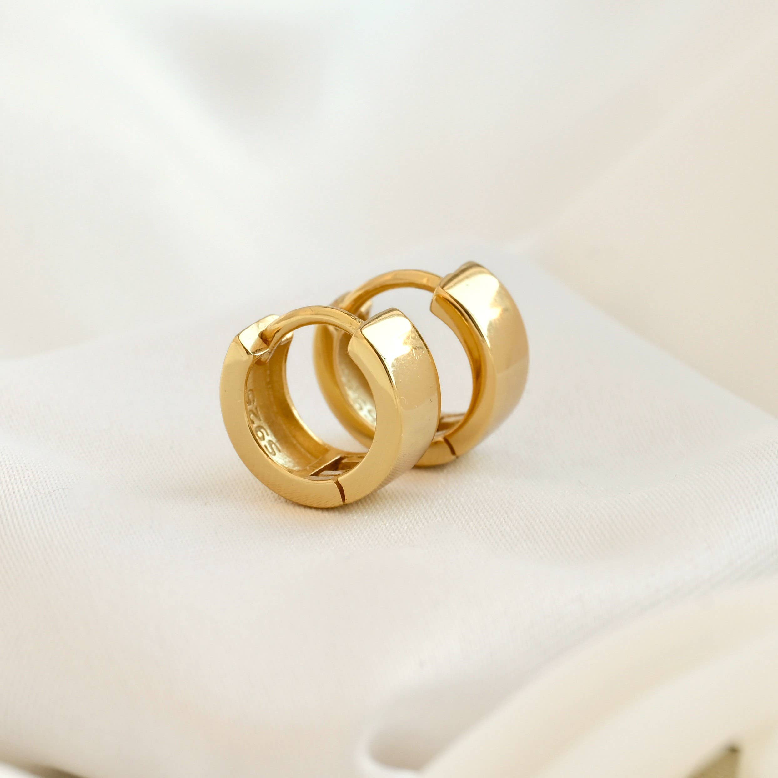 Sterling Silver Bold Hoops - Silver Wide Small Huggie Hoops