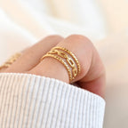 Layered Gold Rings - Adjustable Open Curb Ring - Boho Ring -