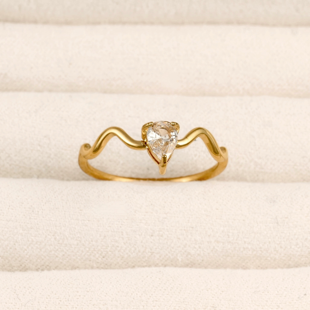 Blueyejewelry - Slim Wave CZ Rings - Wavy Diamond Gold Ring - Pear Wave Ring