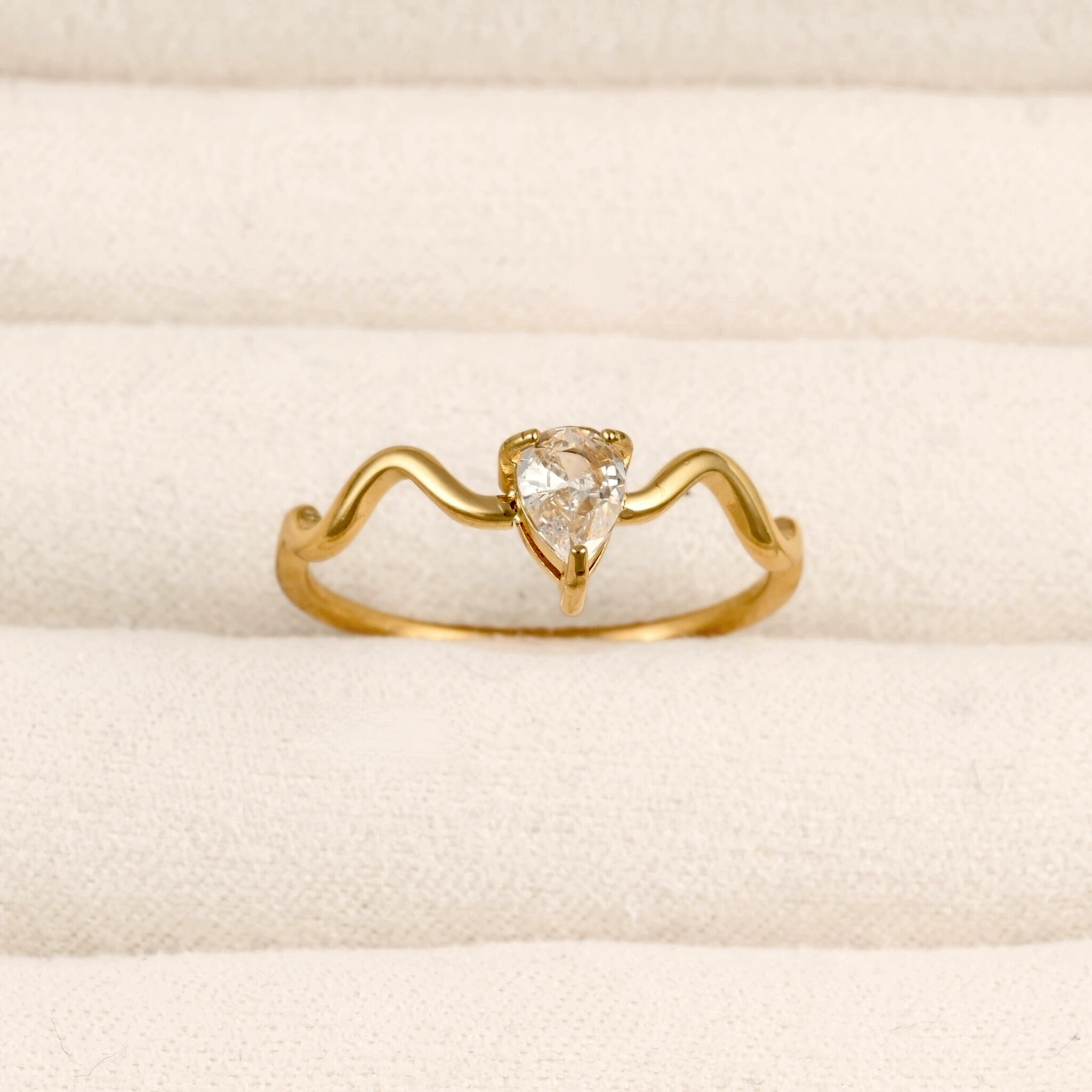 Blueyejewelry - Slim Wave CZ Rings - Wavy Diamond Gold Ring - Pear Wave Ring
