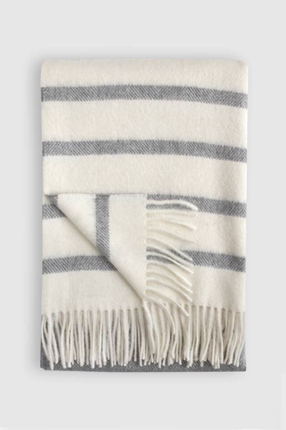 Watson Striped Throw Off White & Dark Grey Stripes with Grey