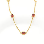 Blueyejewelry - Square Garnet Diamond Necklace - 18k Gold Stainless Steel