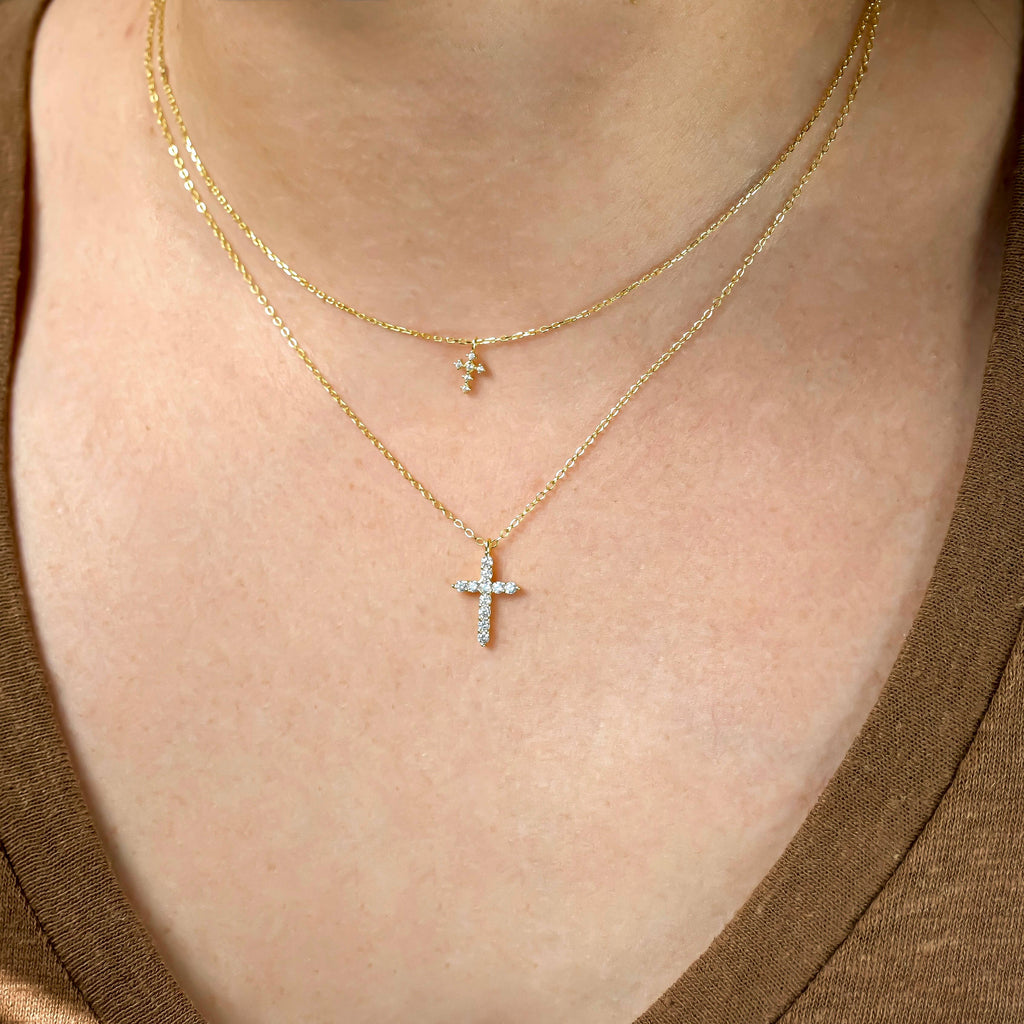 Blueyejewelry - Diamond Cross Necklace - Sterling Silver CZ Cross Pendants