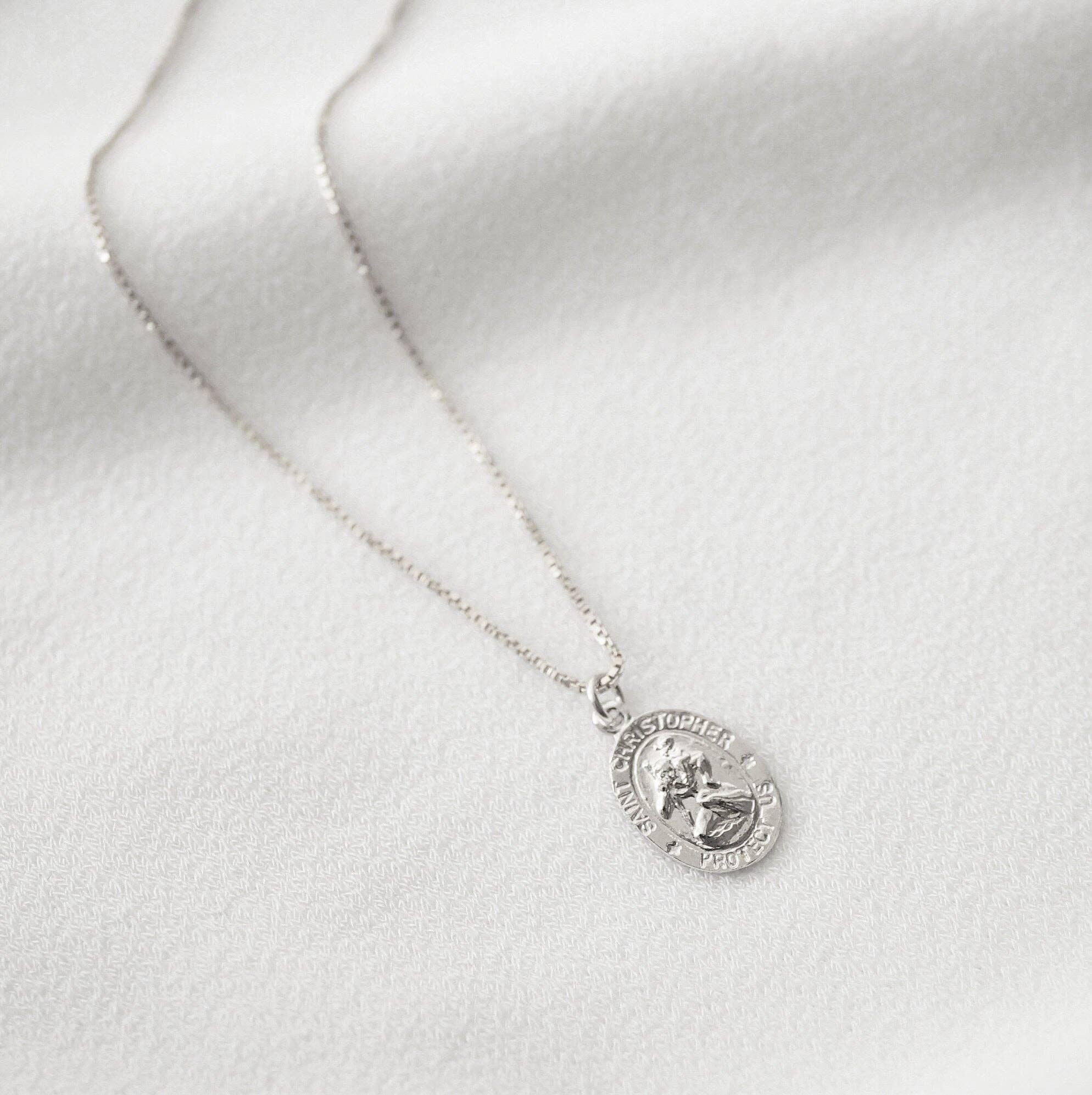 Travelers Small Silver Coin Necklace (St. Christopher)
