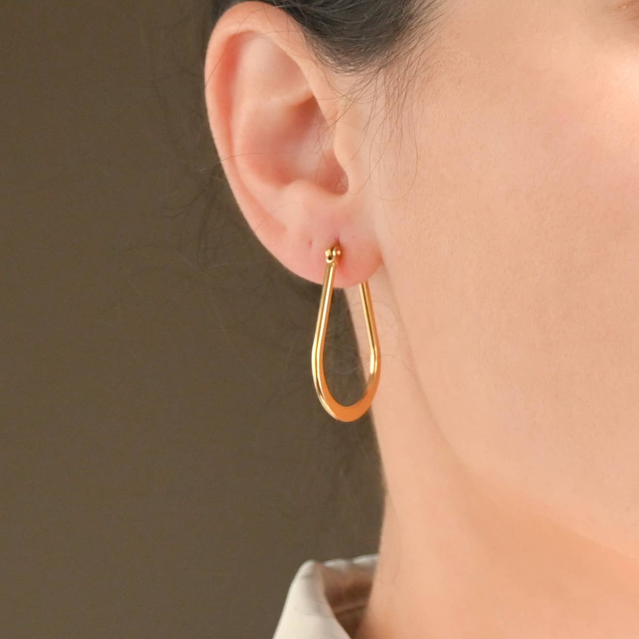 Flat Teardrop Hoops - Waterproof Thin Oval Hoop Earrings